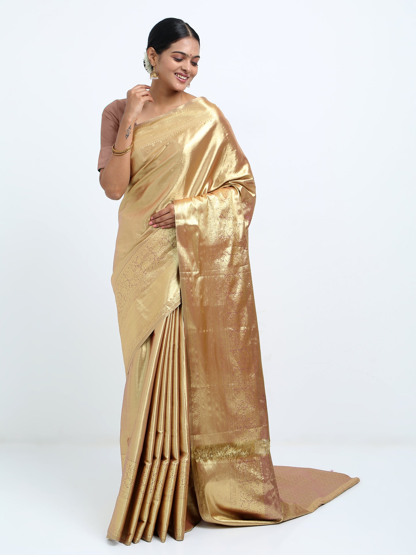 Sandy Brown silk saree with matching unstitched blouse