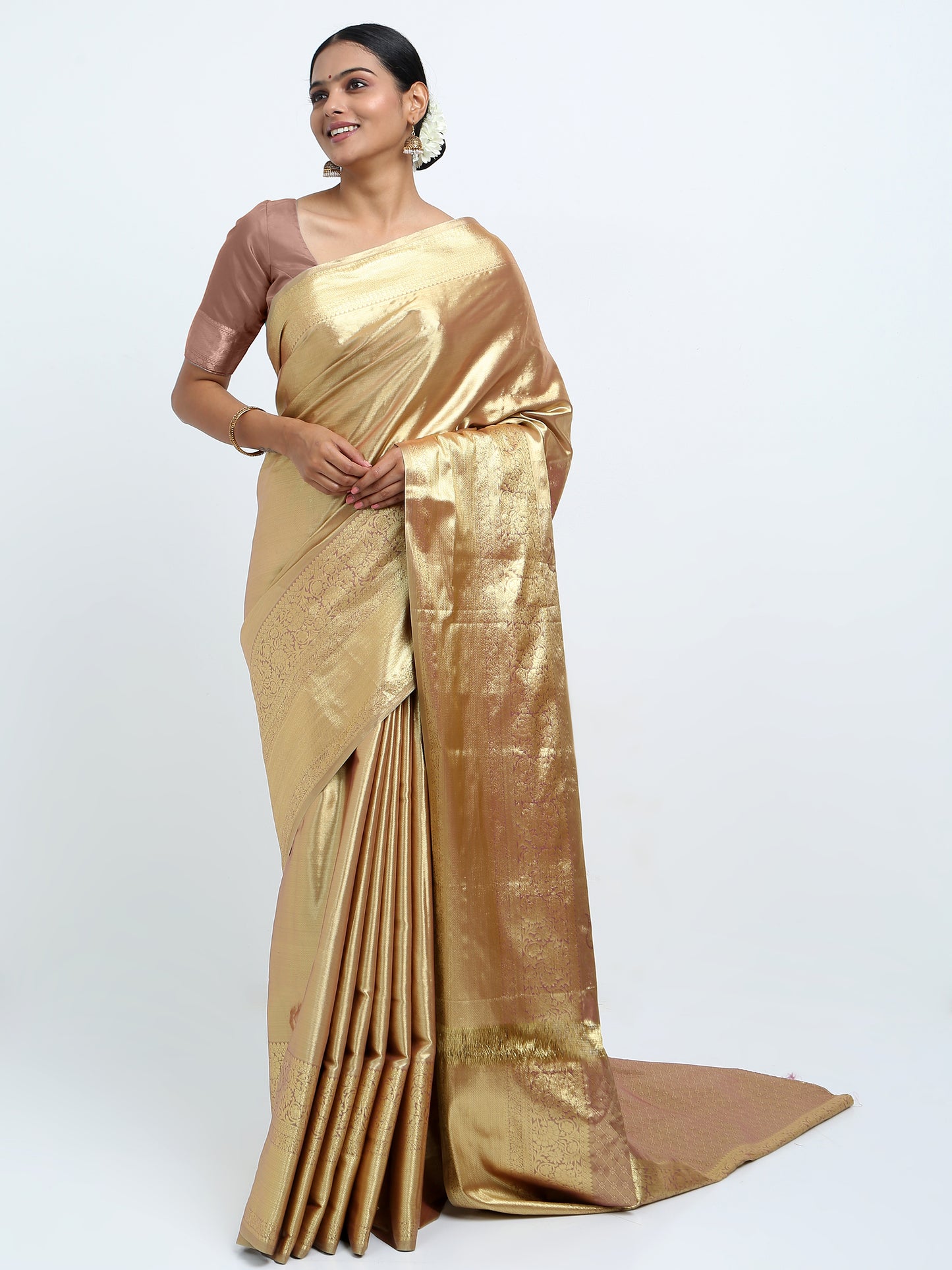 Sandy Brown silk saree with matching unstitched blouse