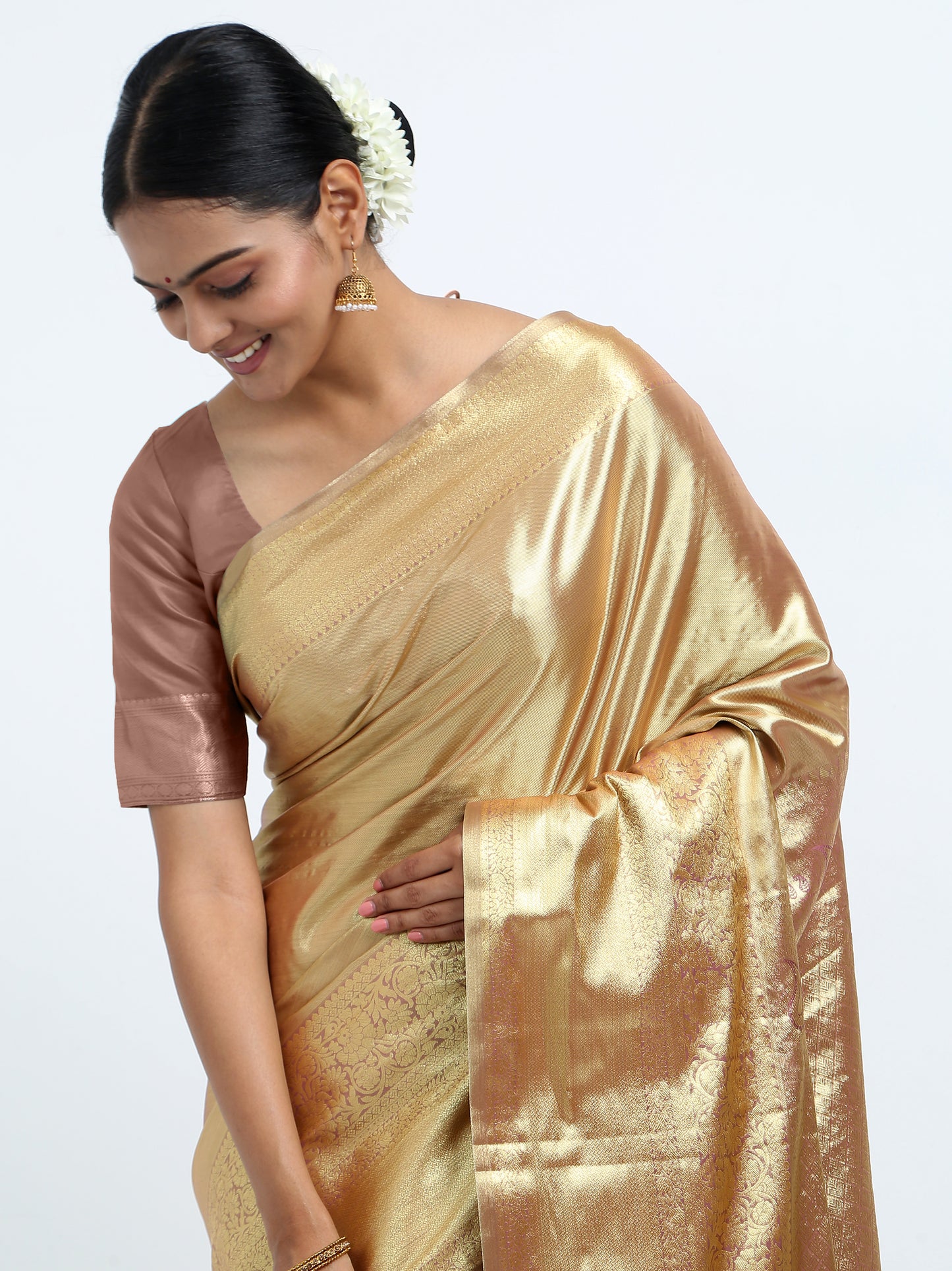 Sandy Brown silk saree with matching unstitched blouse