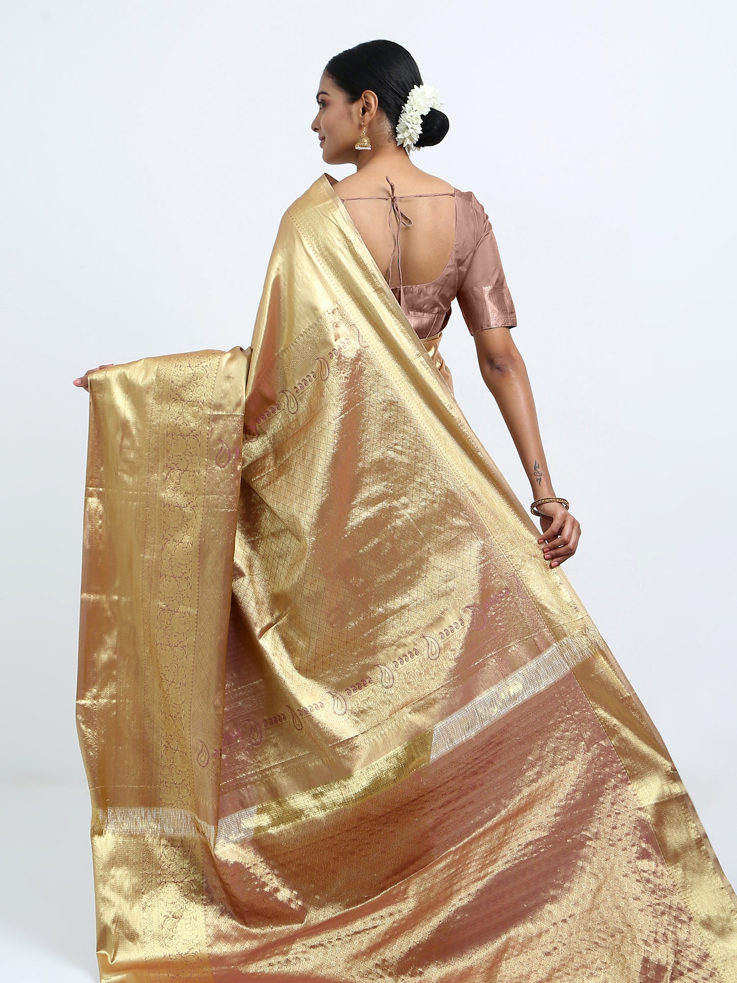 Sandy Brown silk saree with matching unstitched blouse