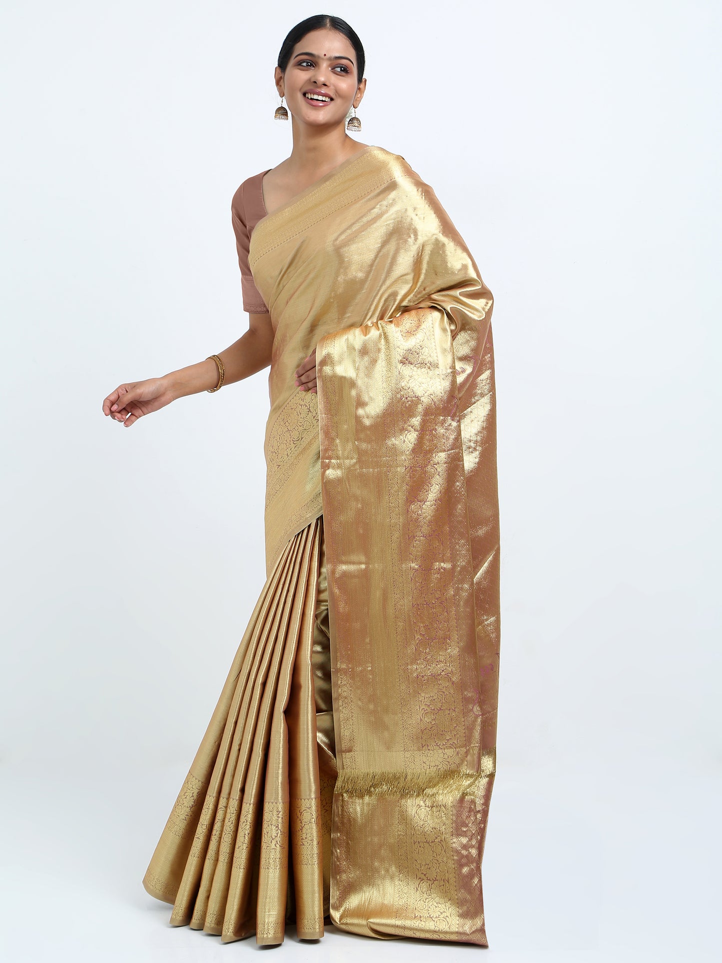 Sandy Brown silk saree with matching unstitched blouse