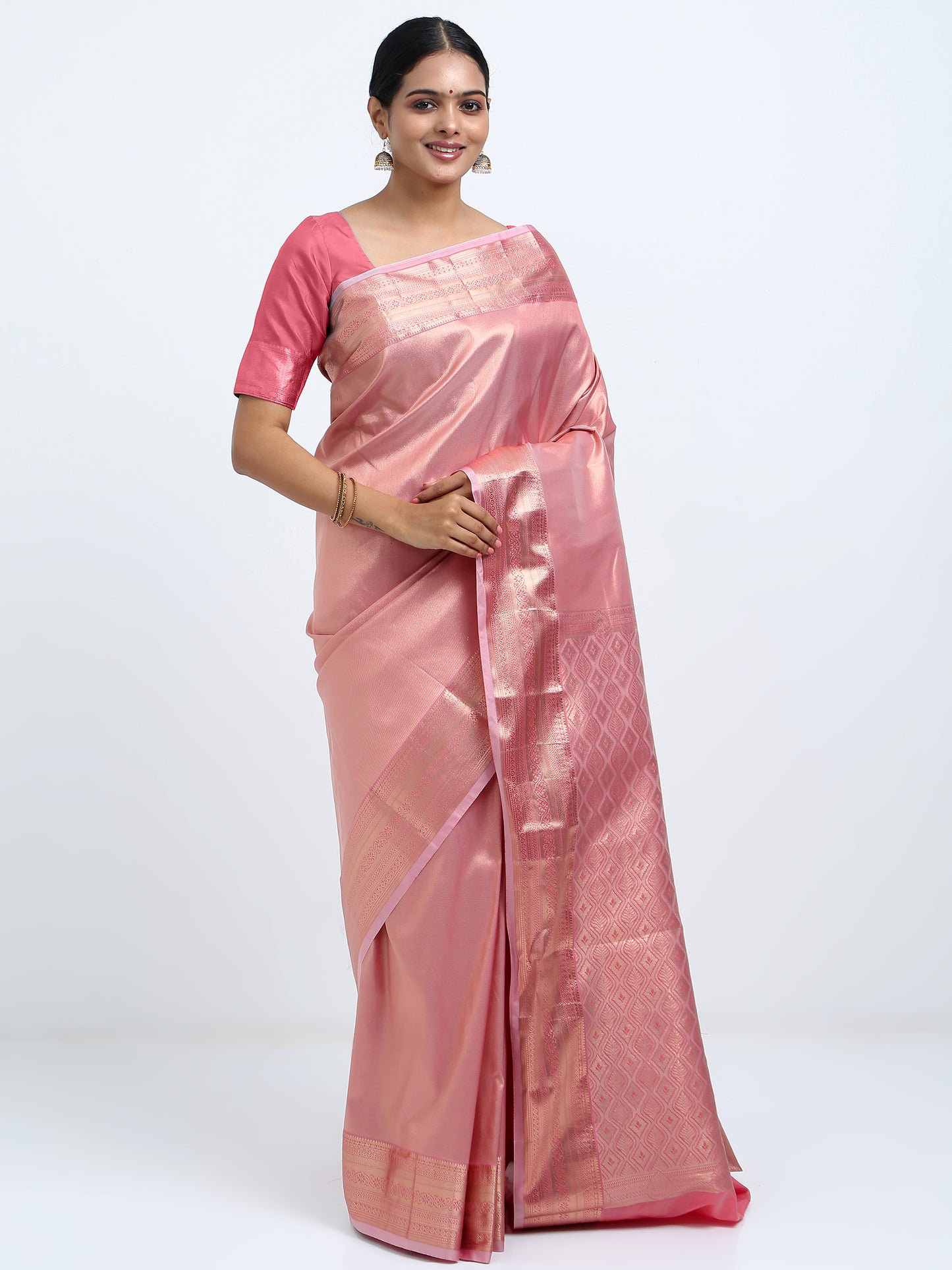 Dusty Rose silk saree with matching unstitched blouse