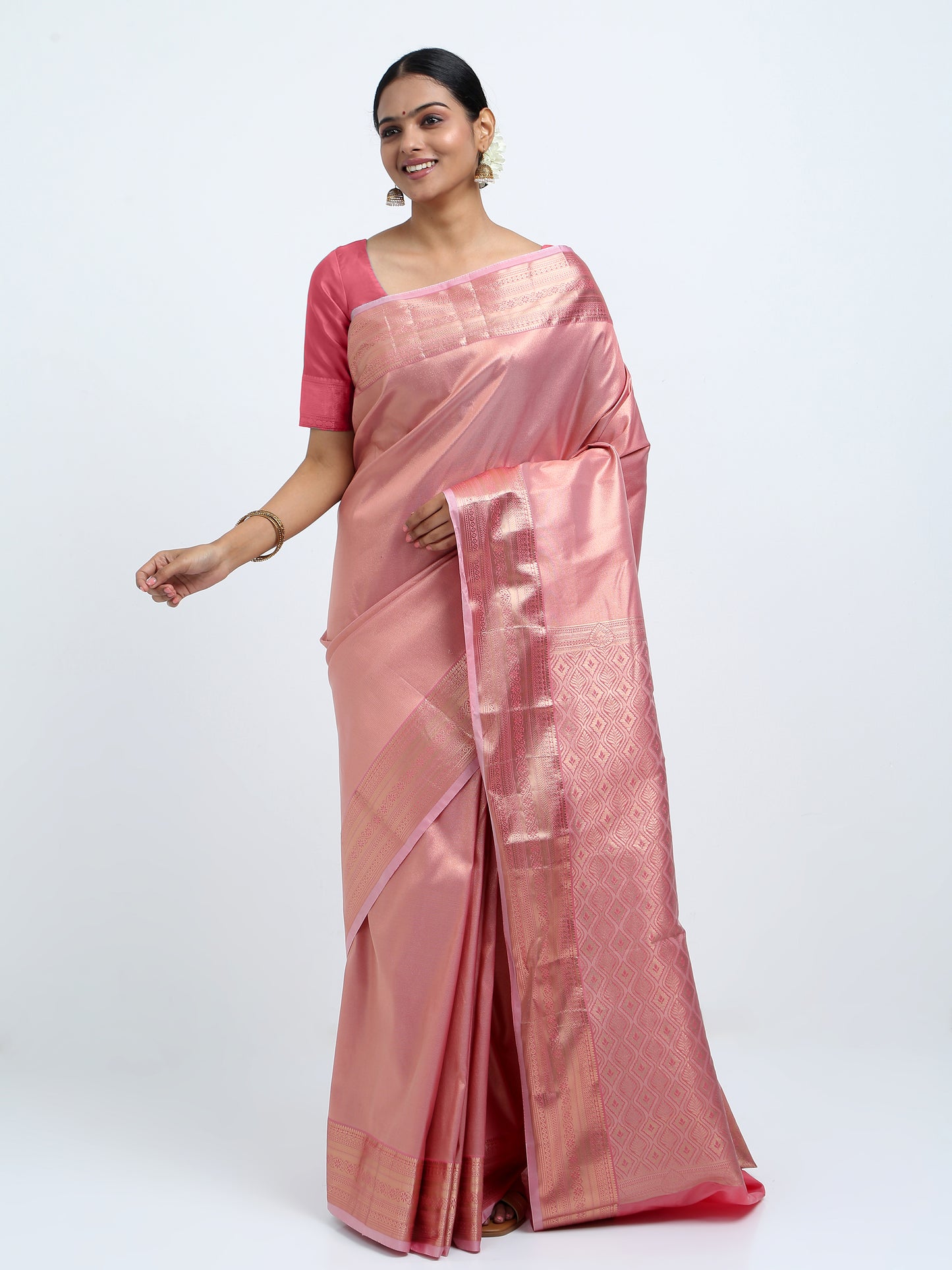 Dusty Rose silk saree with matching unstitched blouse