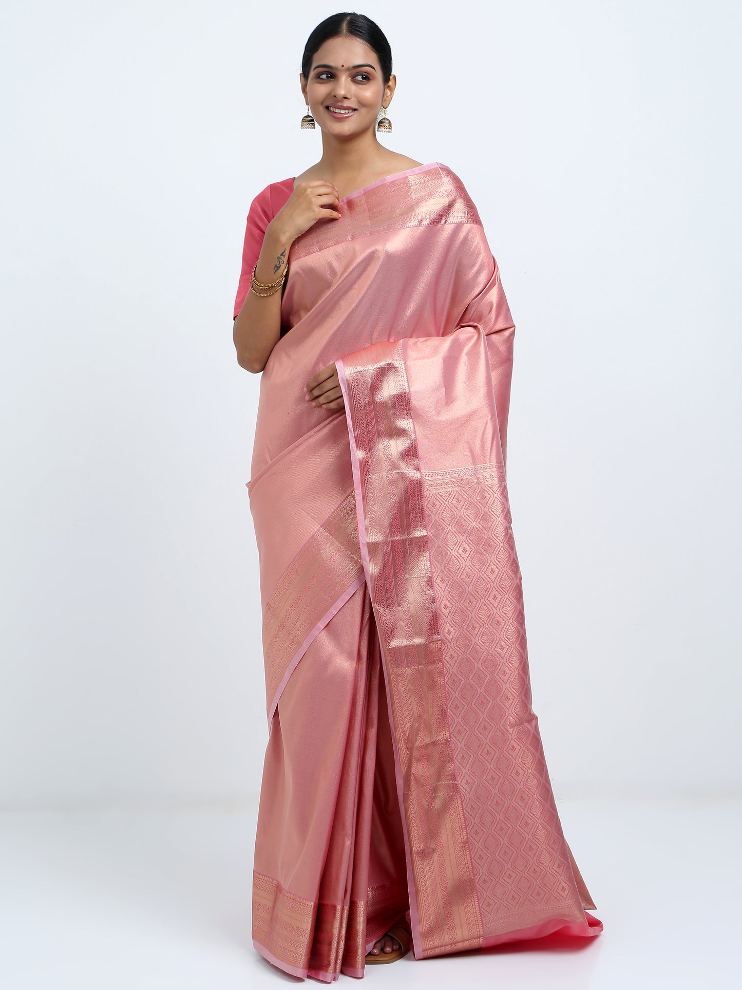 Dusty Rose silk saree with matching unstitched blouse