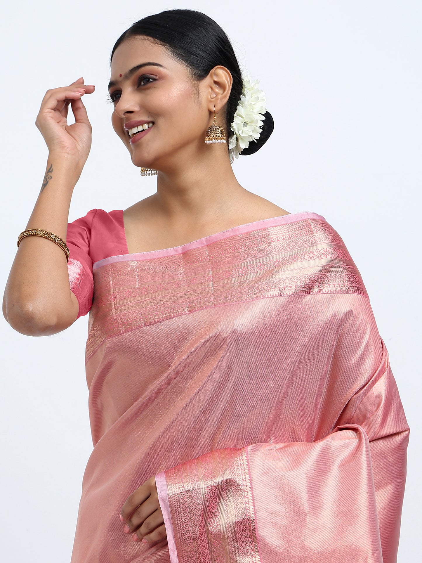 Dusty Rose silk saree with matching unstitched blouse