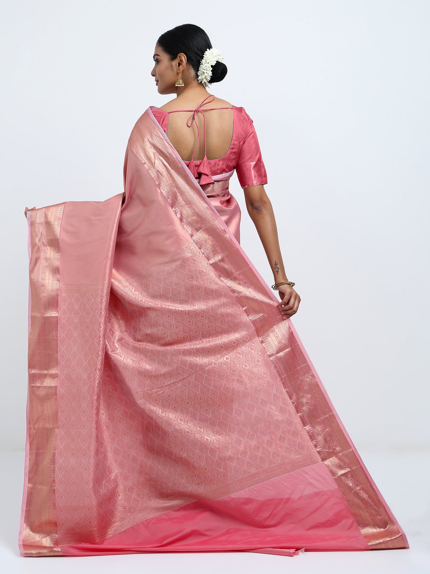 Dusty Rose silk saree with matching unstitched blouse