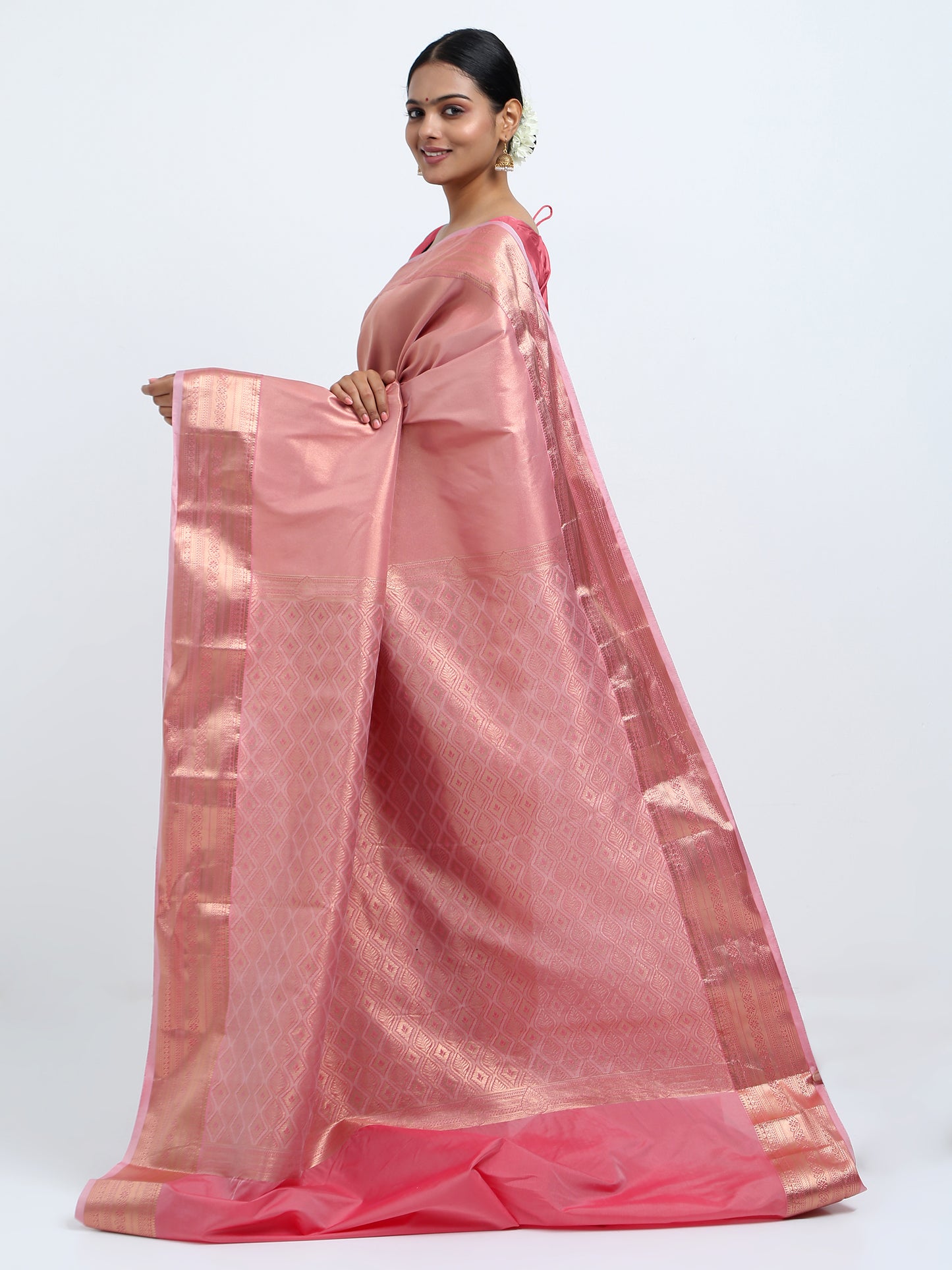 Dusty Rose silk saree with matching unstitched blouse