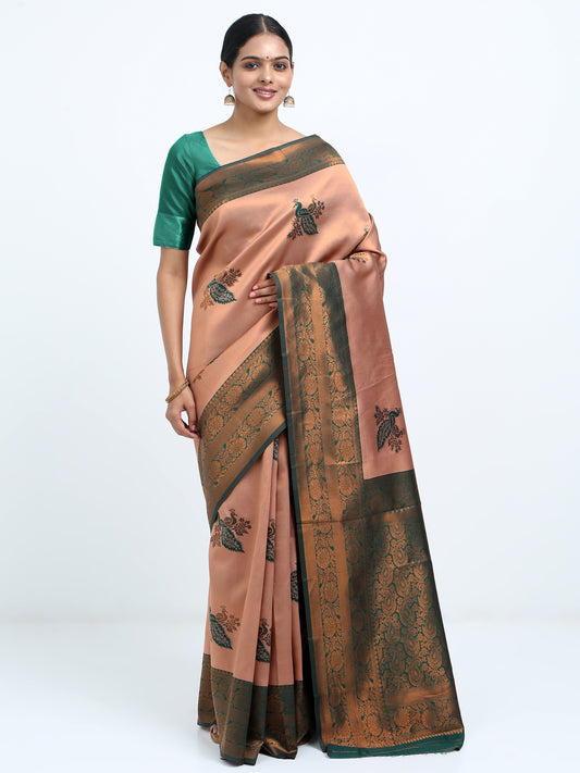 Pinkish Brown silk saree with matching unstitched blouse