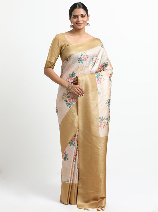 Foggy Grey silk saree with matching unstitched blouse