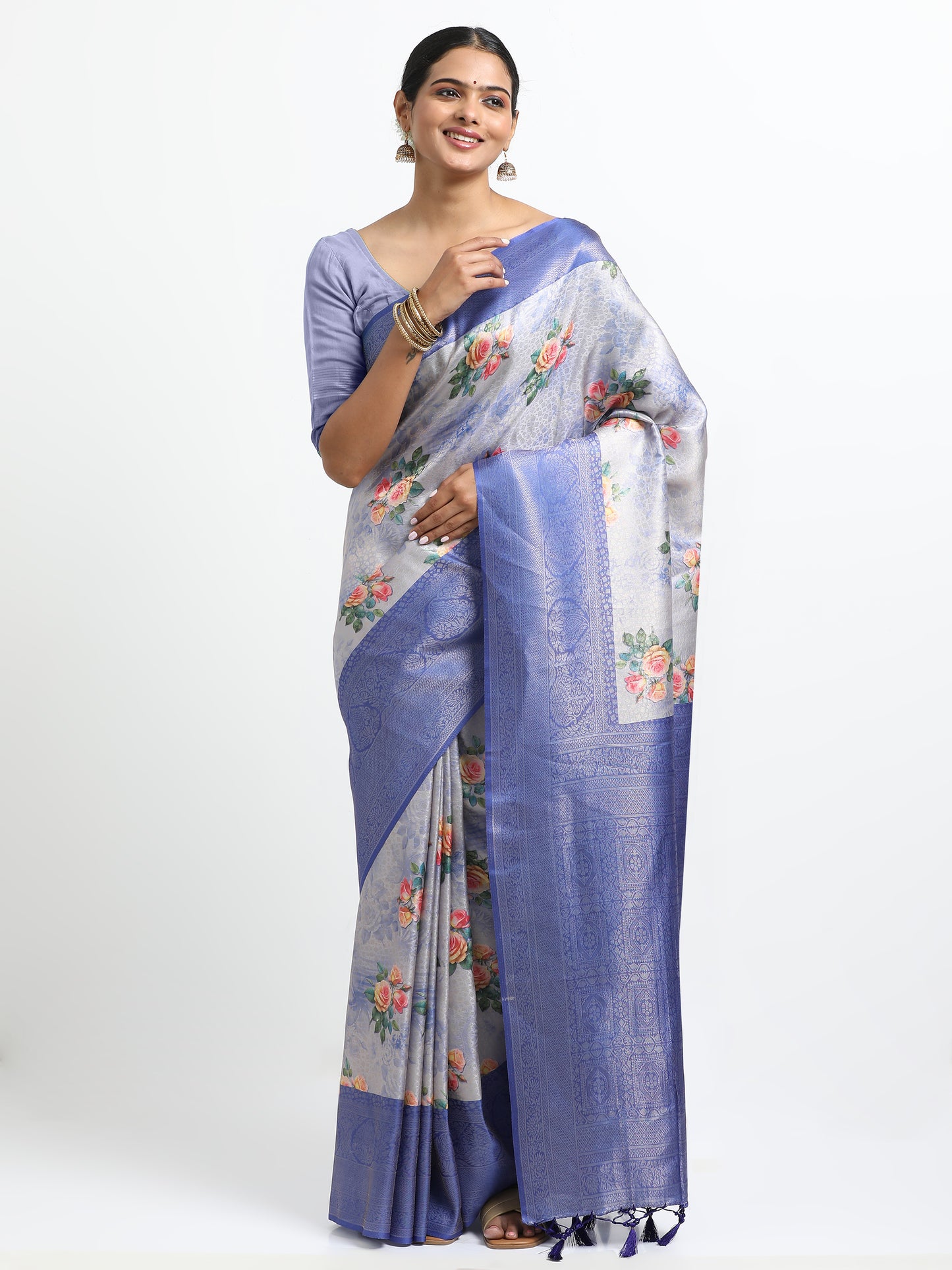 Blue Haze silk saree with matching unstitched blouse