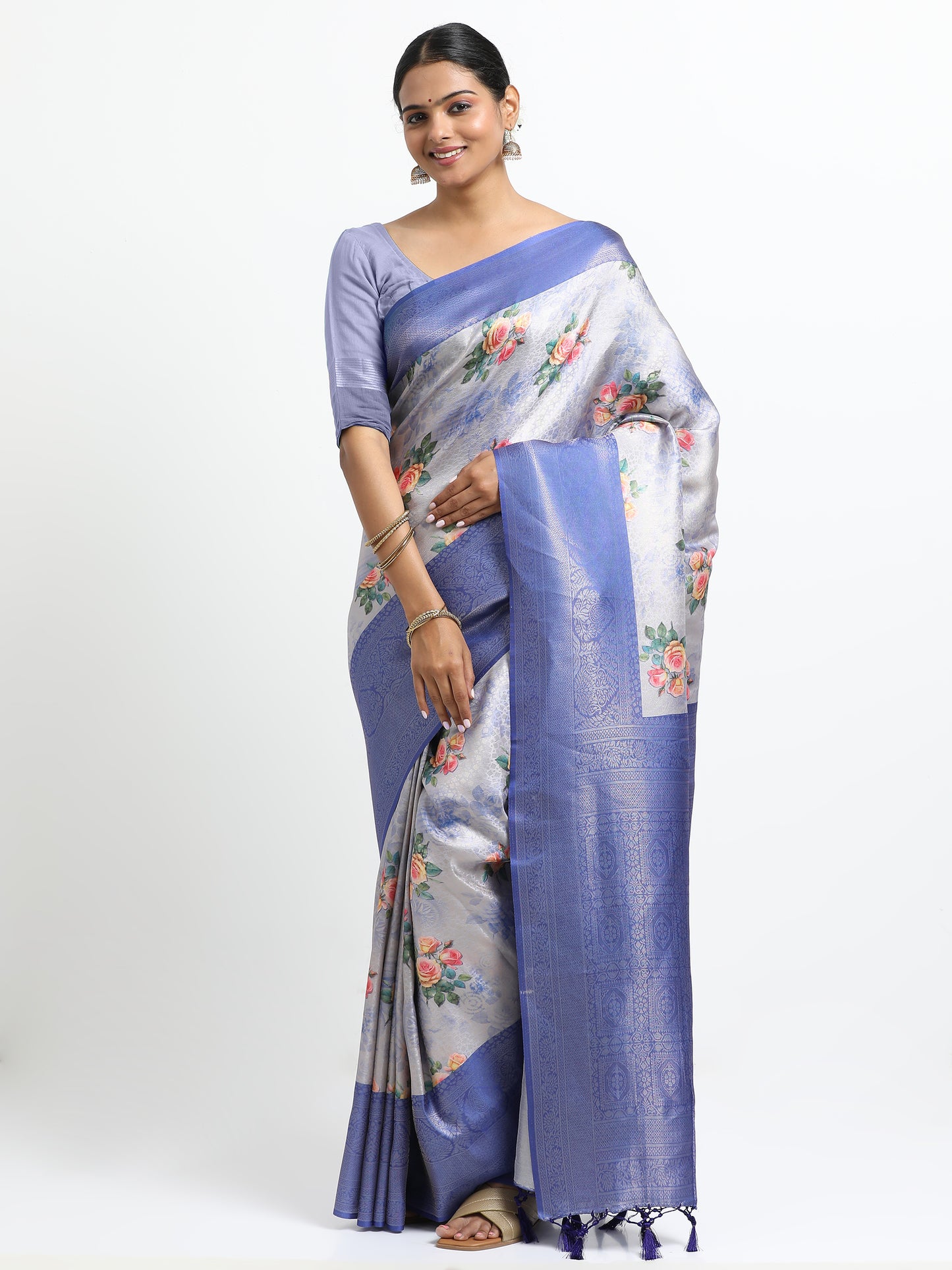 Blue Haze silk saree with matching unstitched blouse