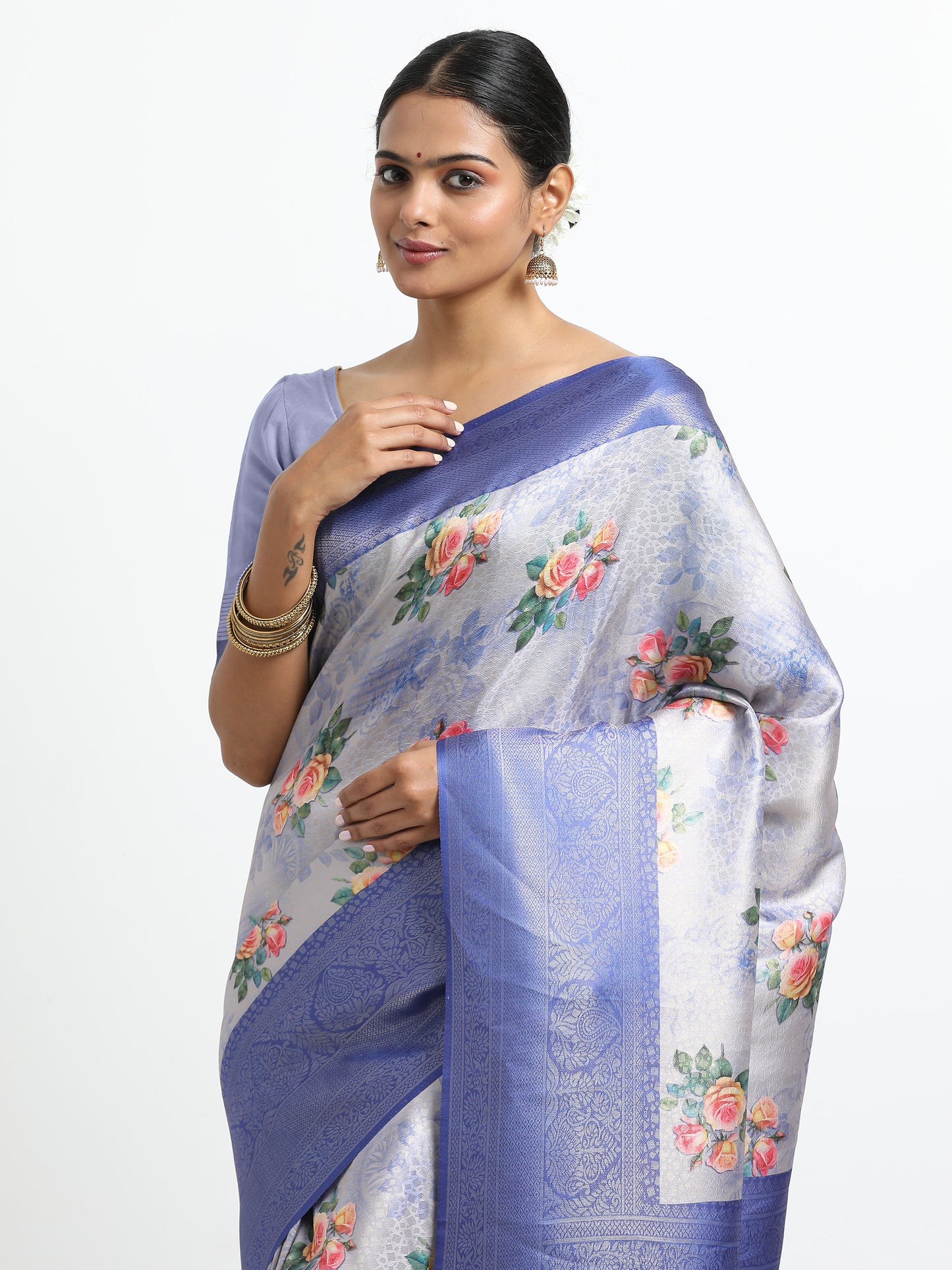 Blue Haze silk saree with matching unstitched blouse