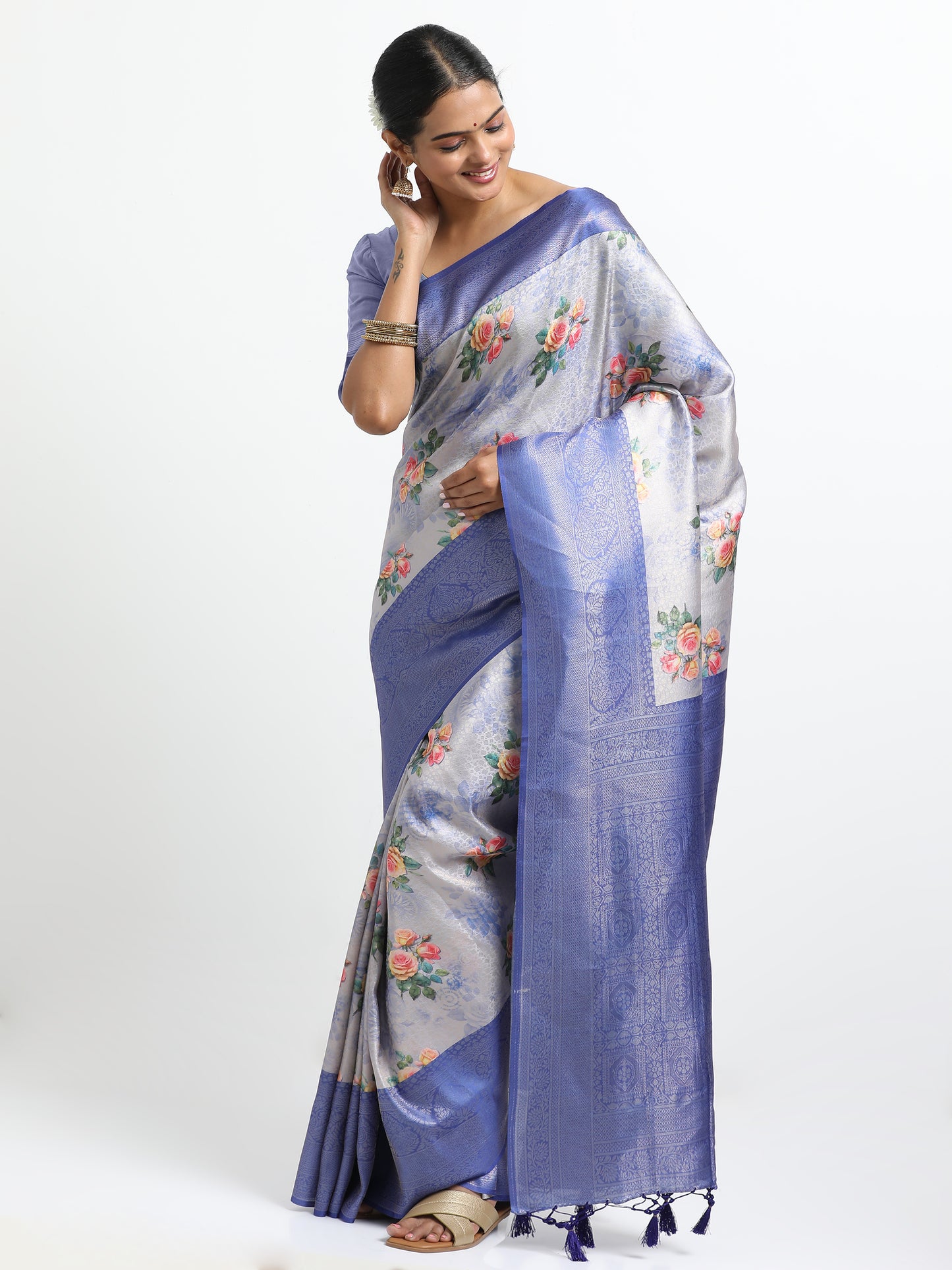 Blue Haze silk saree with matching unstitched blouse