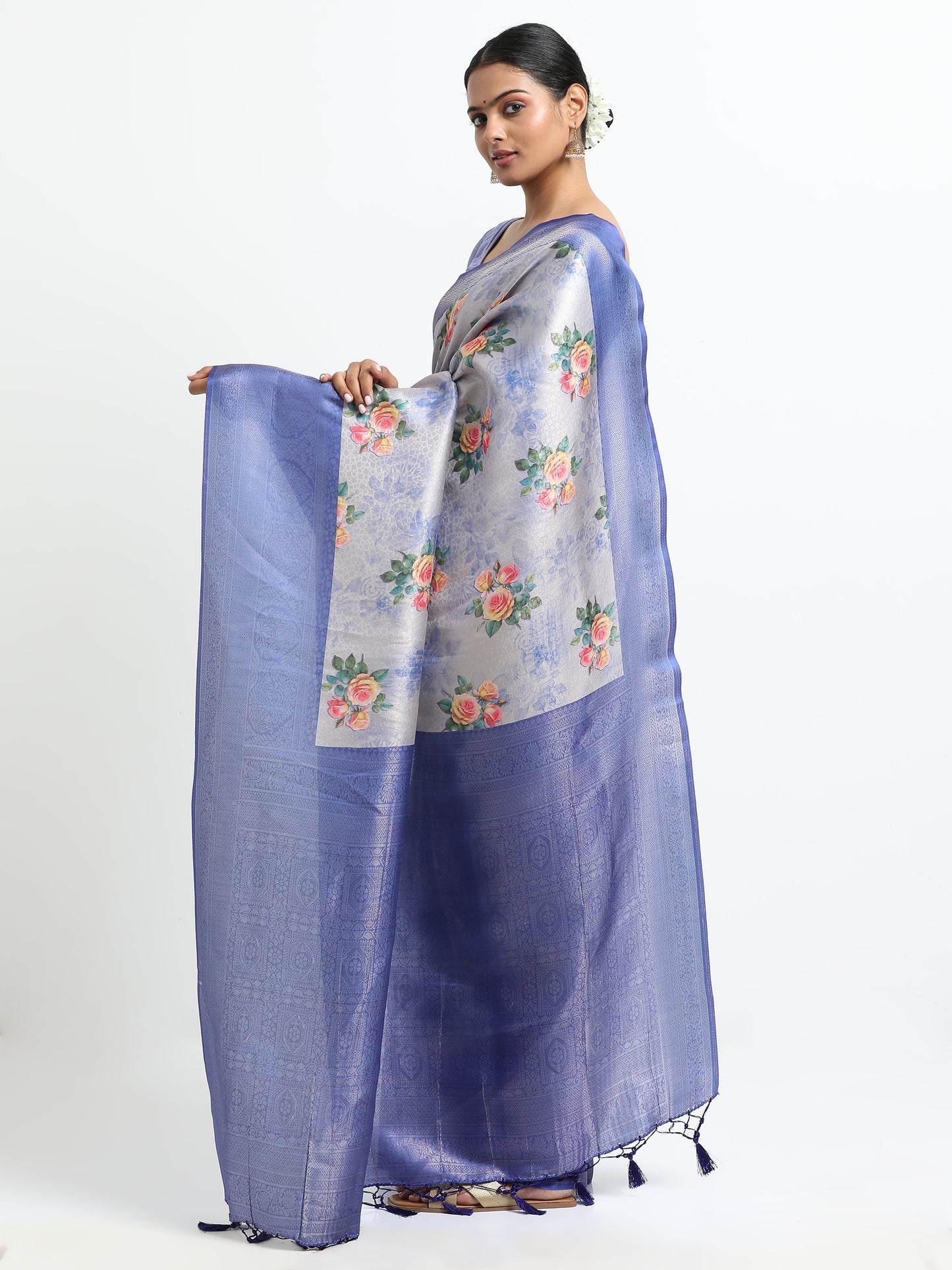 Blue Haze silk saree with matching unstitched blouse