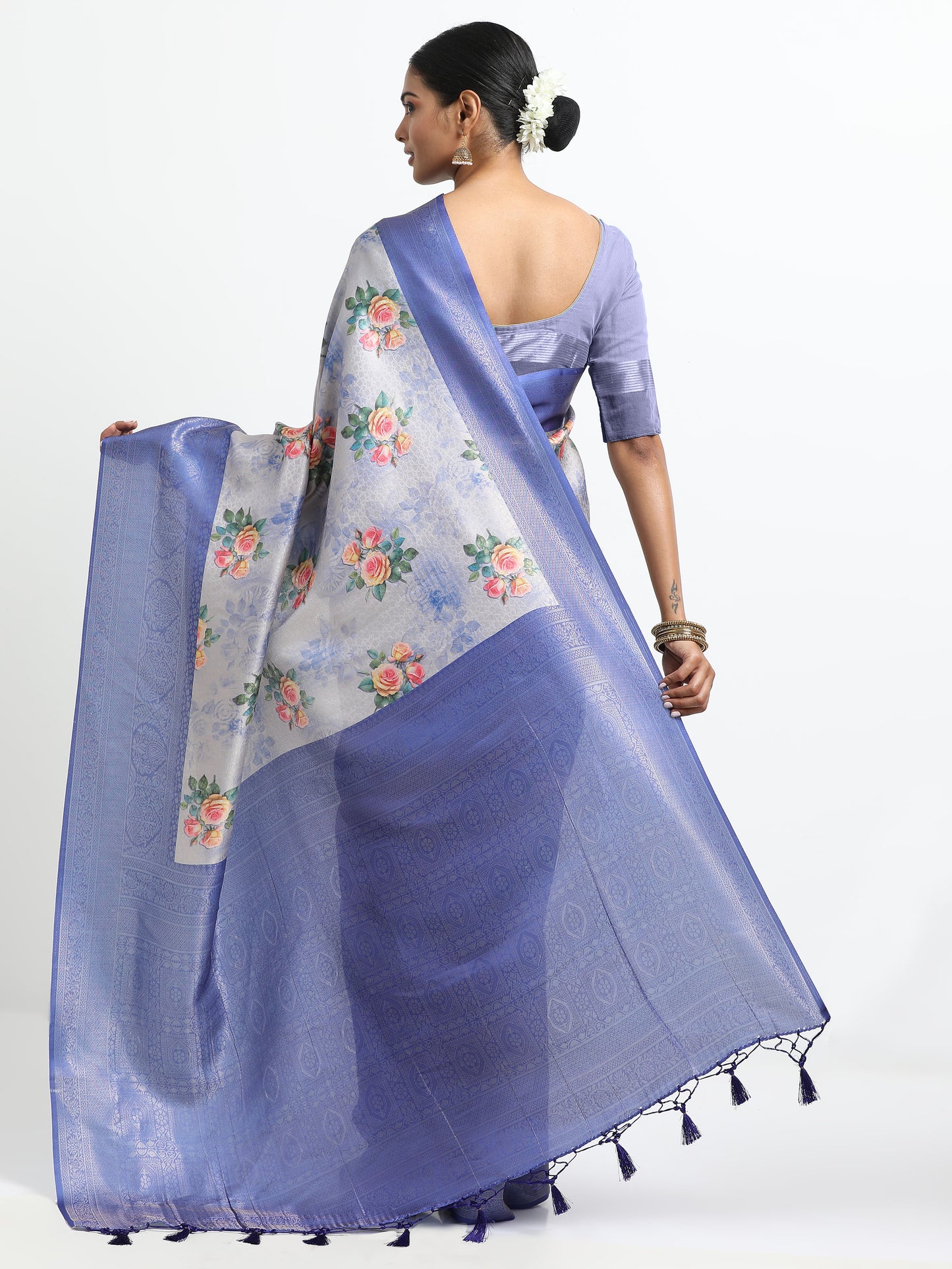 Blue Haze silk saree with matching unstitched blouse