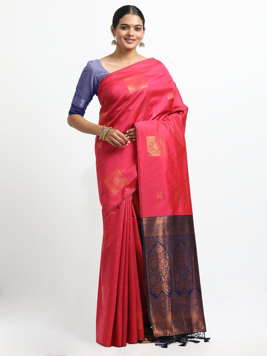 Warm Pink silk saree with matching unstitched blouse