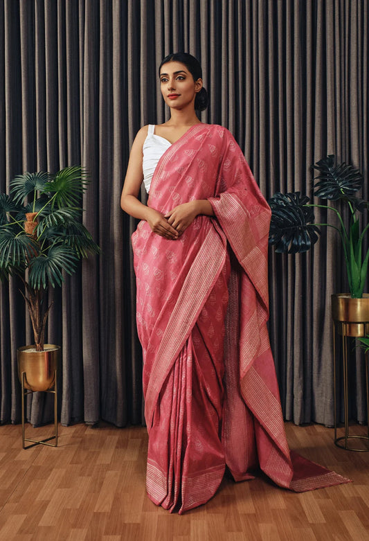 Whispering Bells Silk Saree Pink